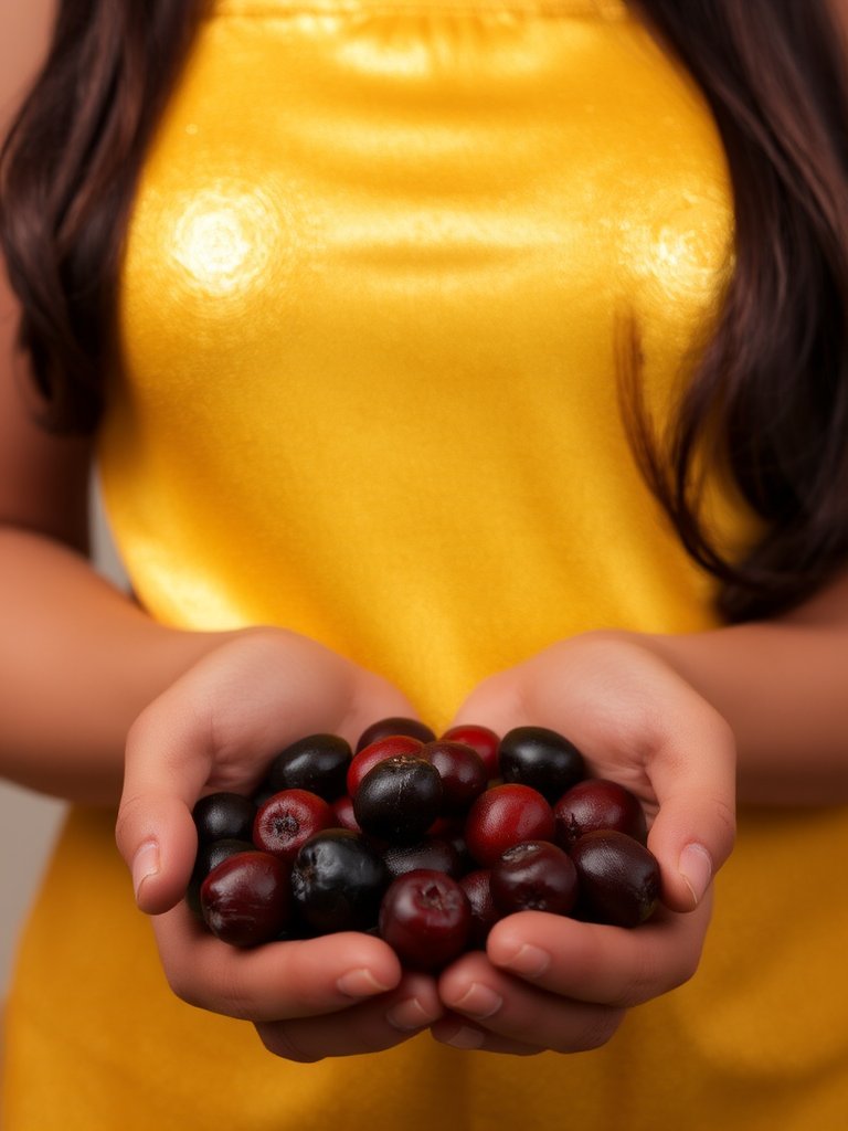 Damskie dłonie trzymające jagody ACAI